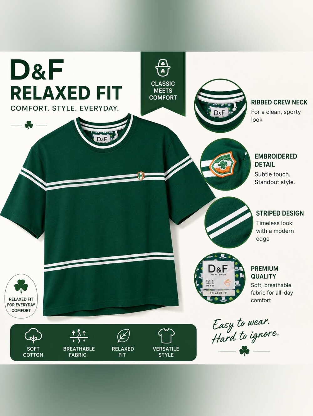 Green Striped Short Sleeve Men's Tee